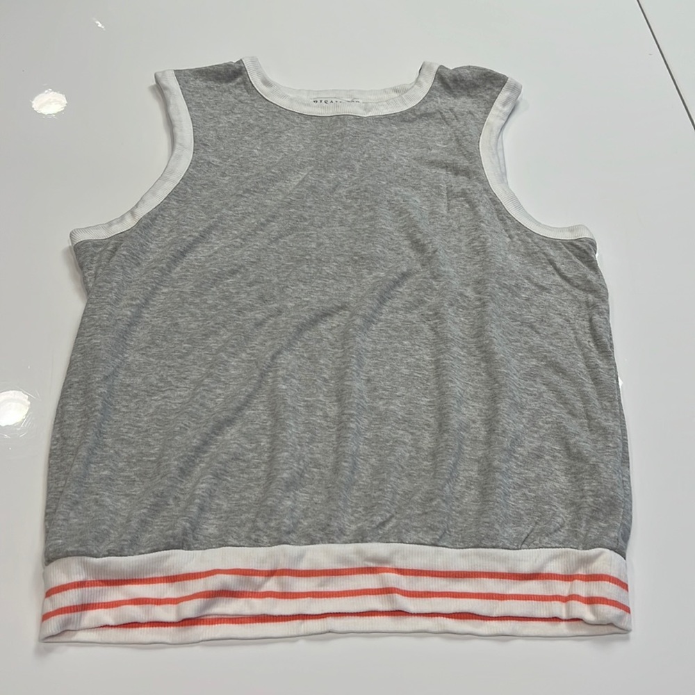 Pj salvage gray tank with stripe detail on bottom